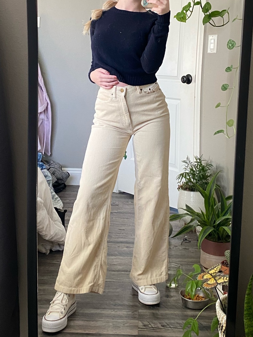 BDG Cream Wide-Leg High-Rise Flare Jeans